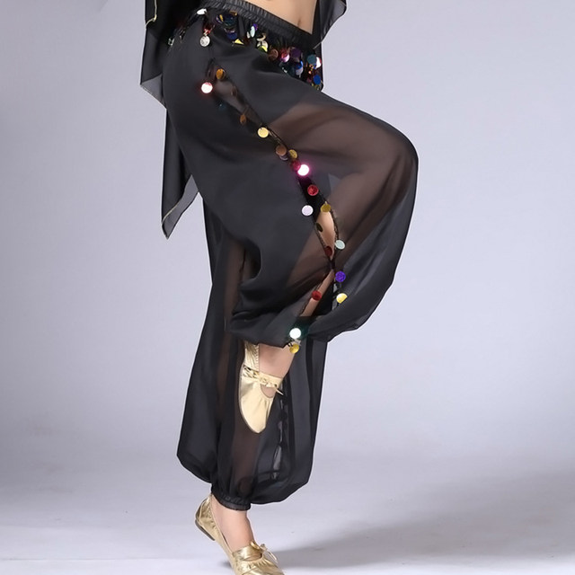 Pantalon Danse Ventre IEFIEL - Mousseline Et Paillettes | Taille Unique 64-108 Cm | Style Oriental