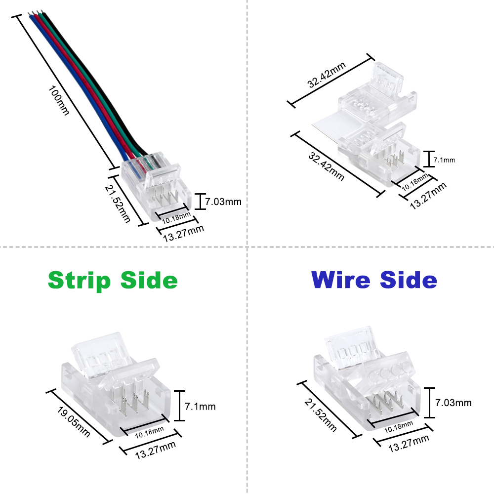 RGB-LED-Streifen-Anschluss für 10 mm 4-polige IP20 IP65 5050 2835 SMD RGB-Bandleuchten, Drahtanschlüsse, L-förmige Befestigungsclips – Detail 3