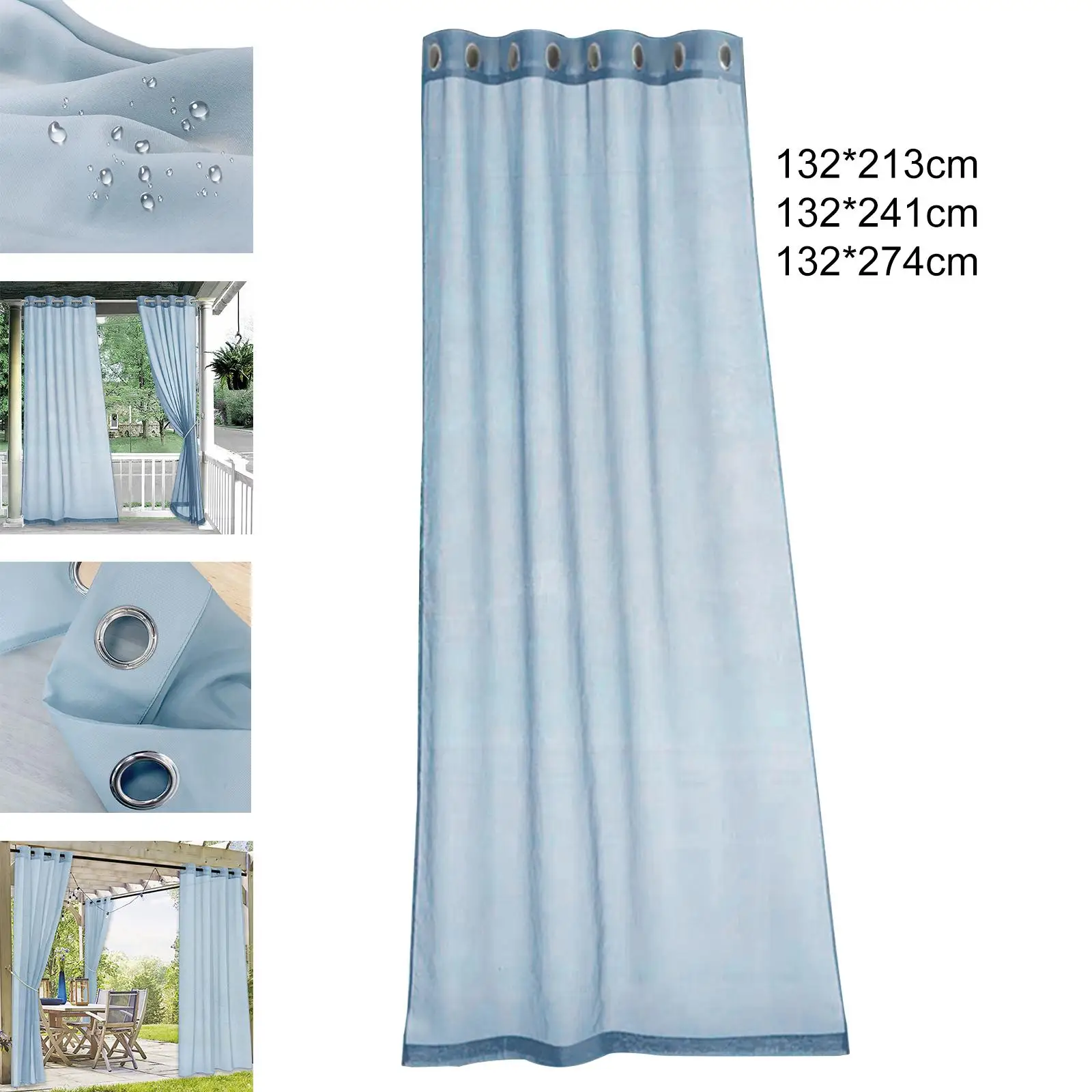 Grommet Top Waterproof Sheer Curtains Voile Drapery Elegant Look Water Repellency Light Blue