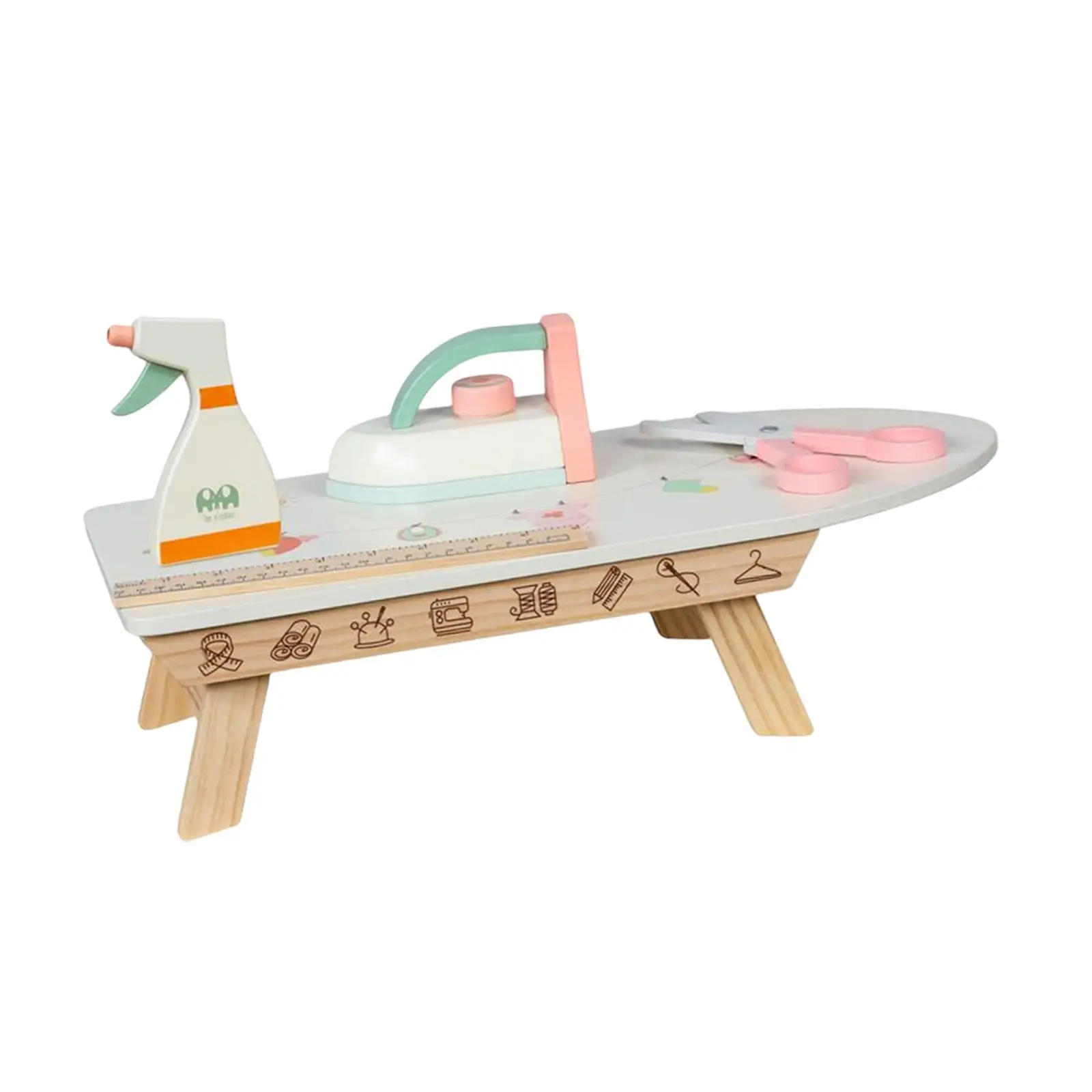 Pretend Ironing Board and Iron Wood Handicraft Toy with Clothes Iron, Ironing Board, & Accessories Laundry Toys for Girls Boys