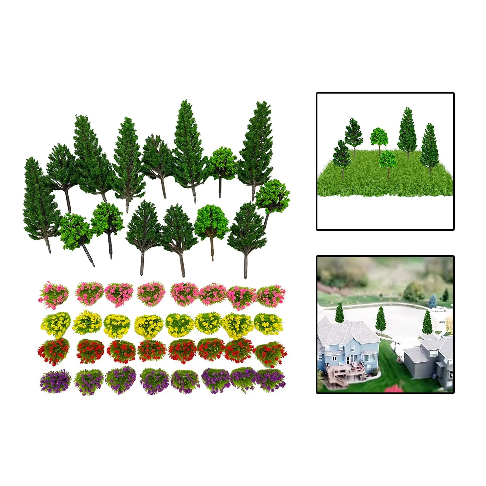 47Pcs 1:100 N Scale Mixed Model Tree Railroad Fake Trees Architecture Model Trees Mixed Miniature Trees Model for Building Model