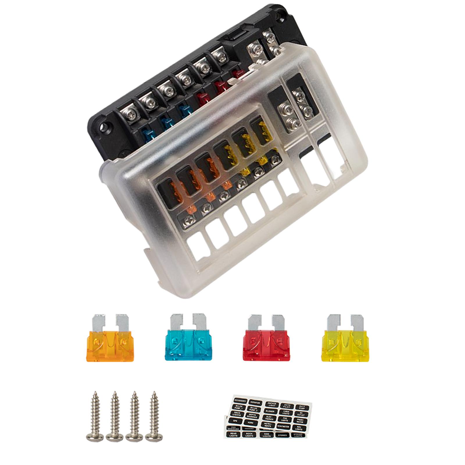 Blade Fuse Block Box 12 Way 12V 32V Circuit LED Indicator Light Fits for Car Caravan Marine Boat Easy to Install