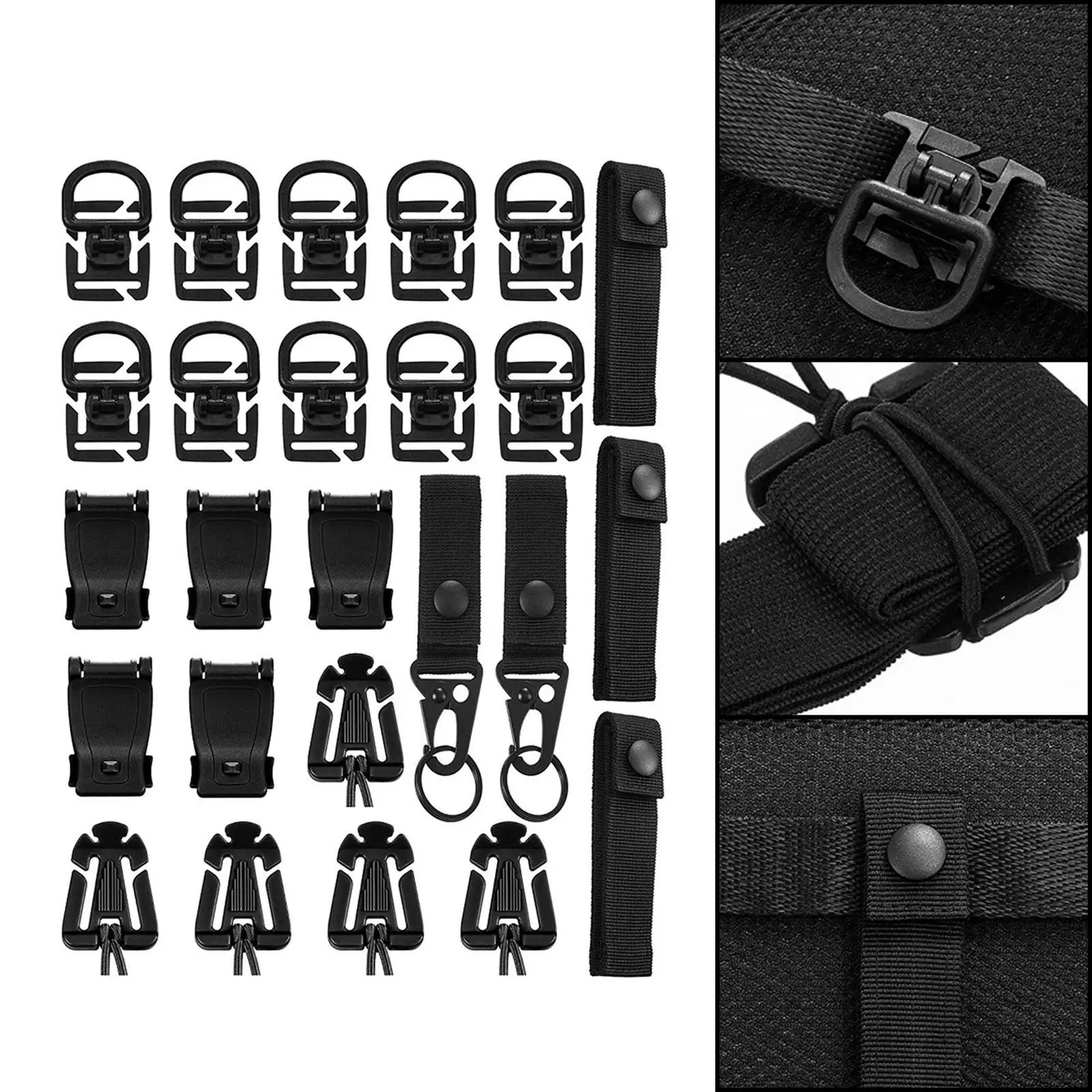 25Pcs Attachments for Tactical Molle Backpack Webbing Key Rings D-Ring Clips
