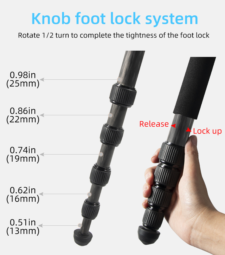 BEXIN Reise-Profi-Stativ Leichtes Carbonfaser-Einbeinstativ mit Kugelkopf für Canon Sony Nikon DSLR-Kameras – Detail 12
