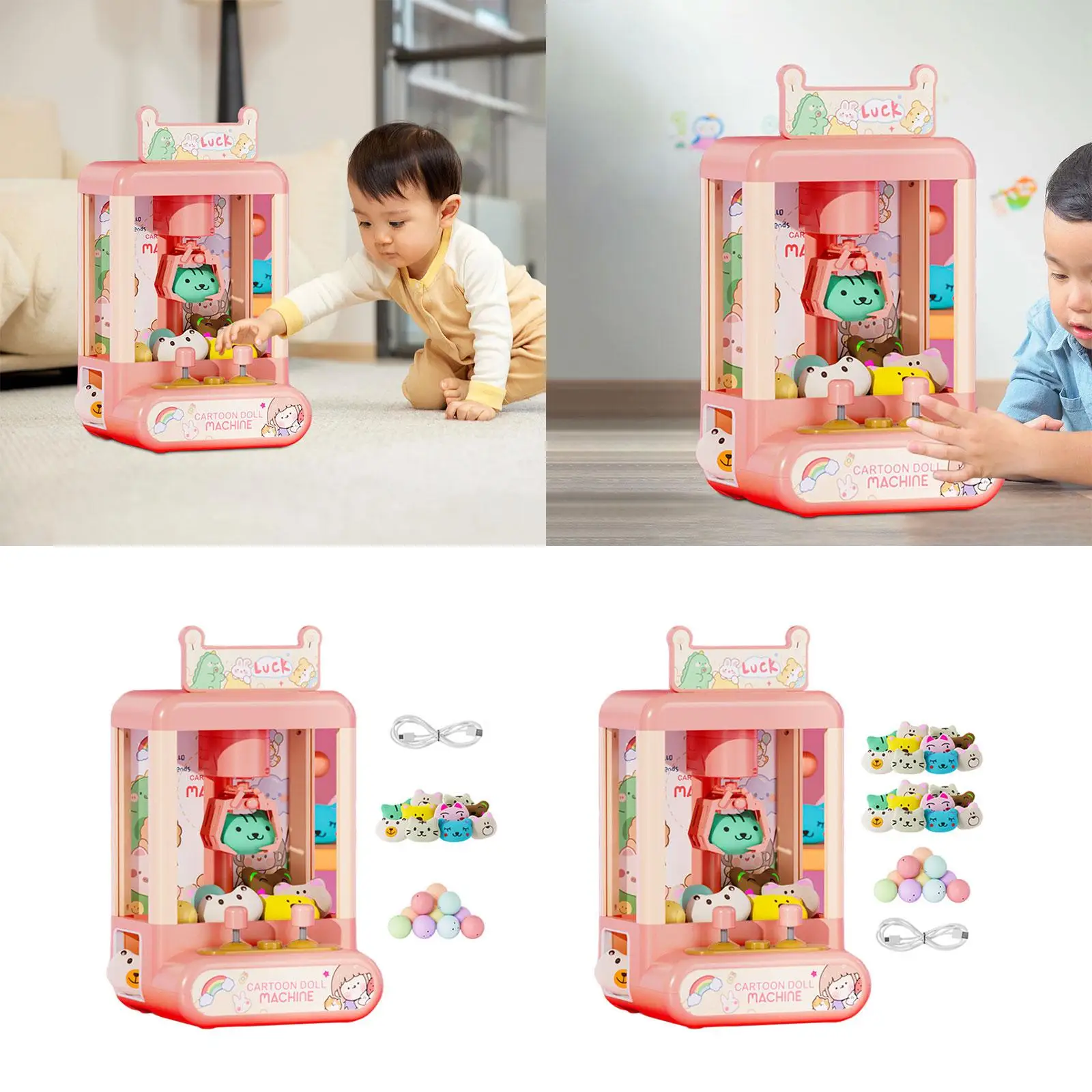 Kids Claw Machine Party Favors Children Interactive Toys Doll Machine with Sounds Mini Vending Machines for Girls Holiday Gifts