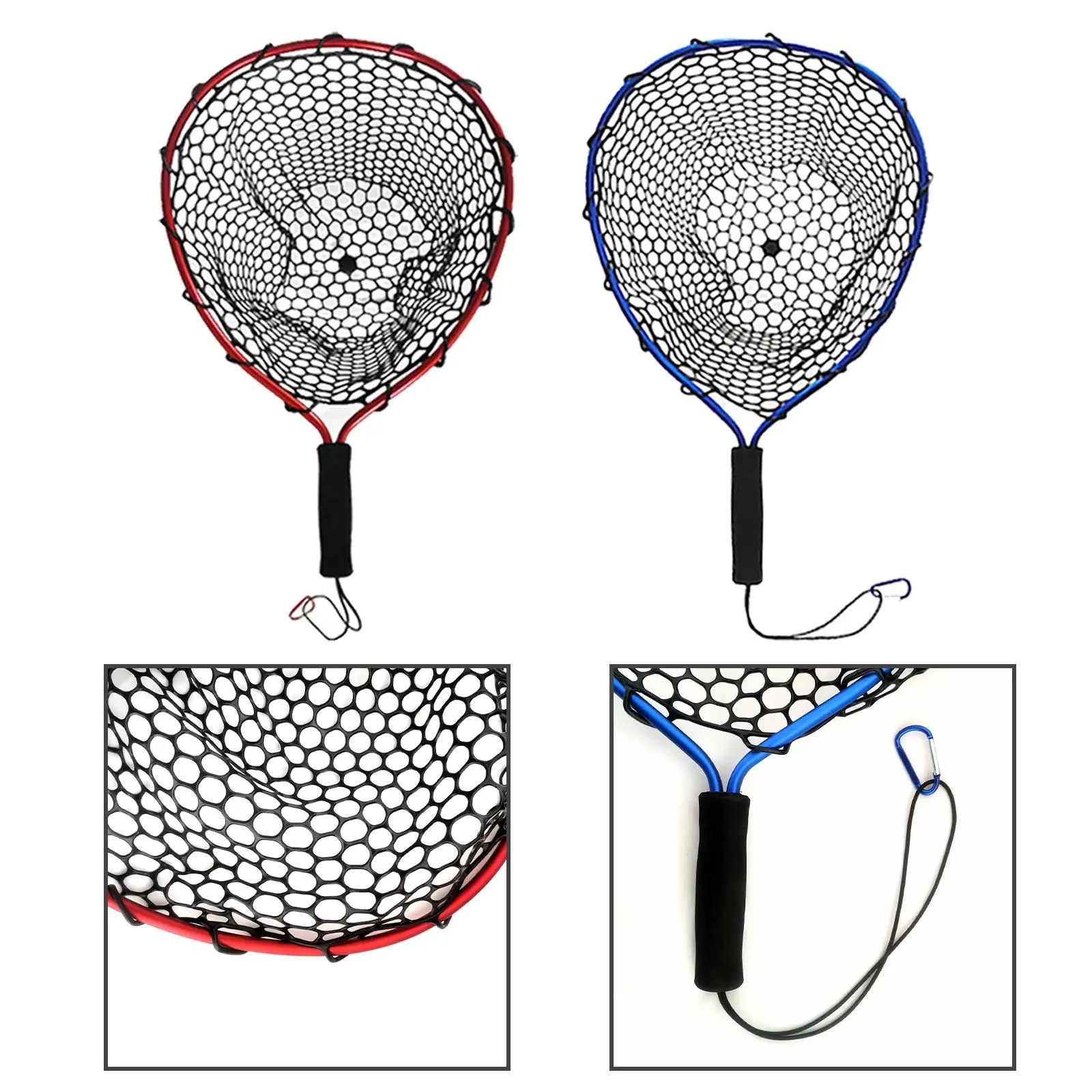 Fishing Landing Net Strong Load Bearing with Lanyard and Carabiner Wading Net for Outdoor Freshwater Saltwater Kayak Fly Fishing