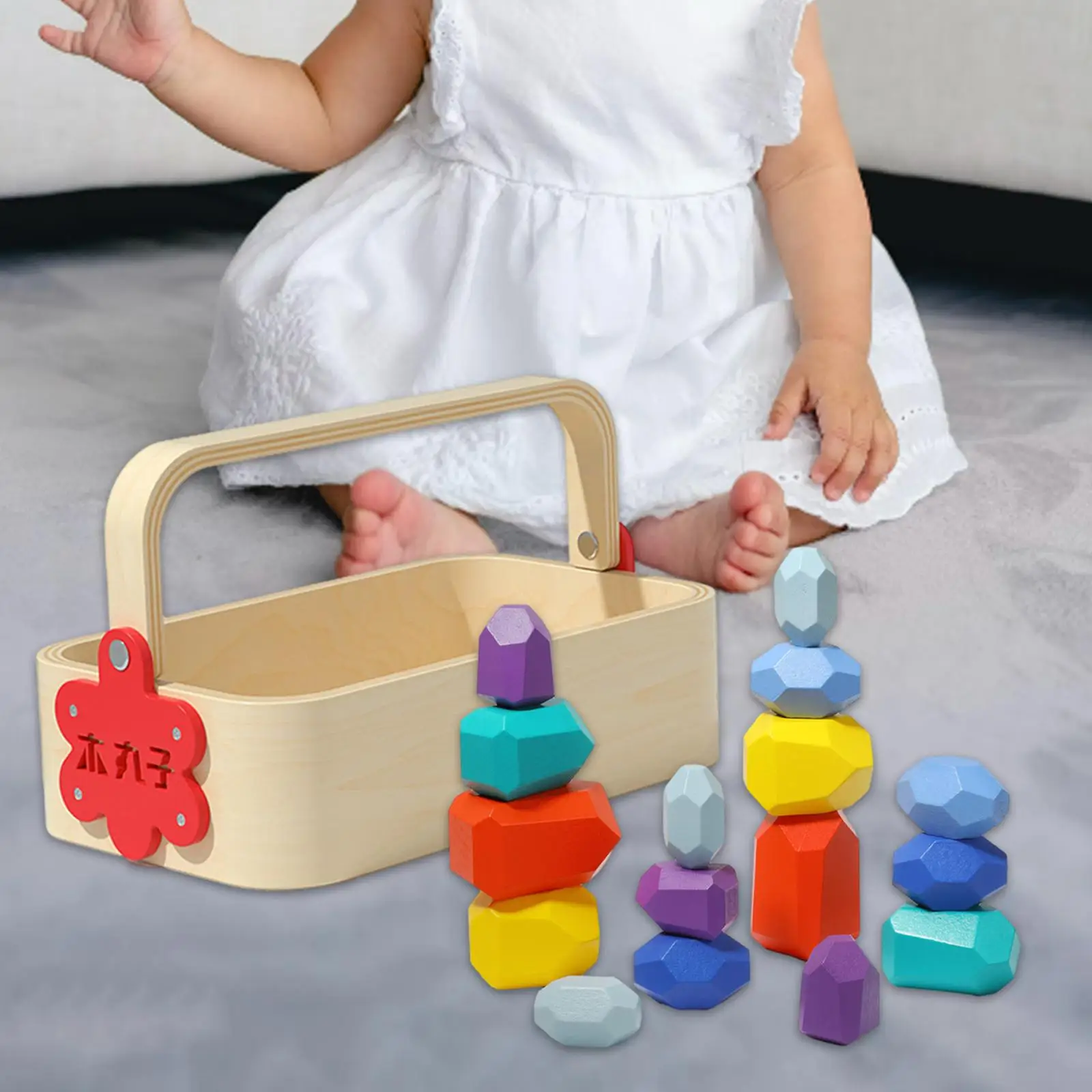 Stacking Stones Colorful Stacked Stone Puzzle Toys with Basket Promotes Creativity Colorful Building Blocks Holiday Gifts