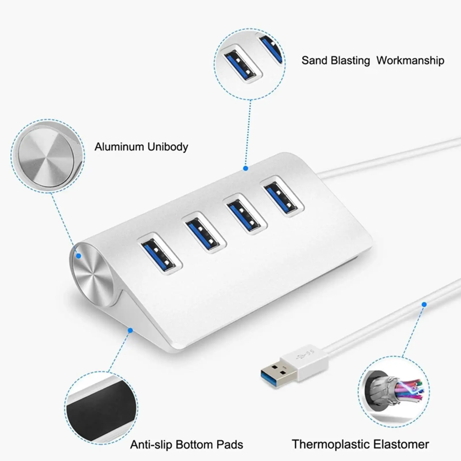 Portable USB 3.0 Hub 4 Port 5Gbps  USB Extender for Mobile Keyboard Headset PC