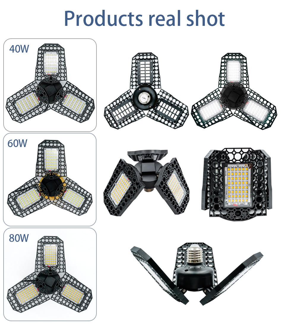 1/2pcs LED Deformable Bulb E27 Led Lamp Super Bright 40W 60W 80W Garage Light AC 85-265V Deform Light for Warehouse Factory Gym