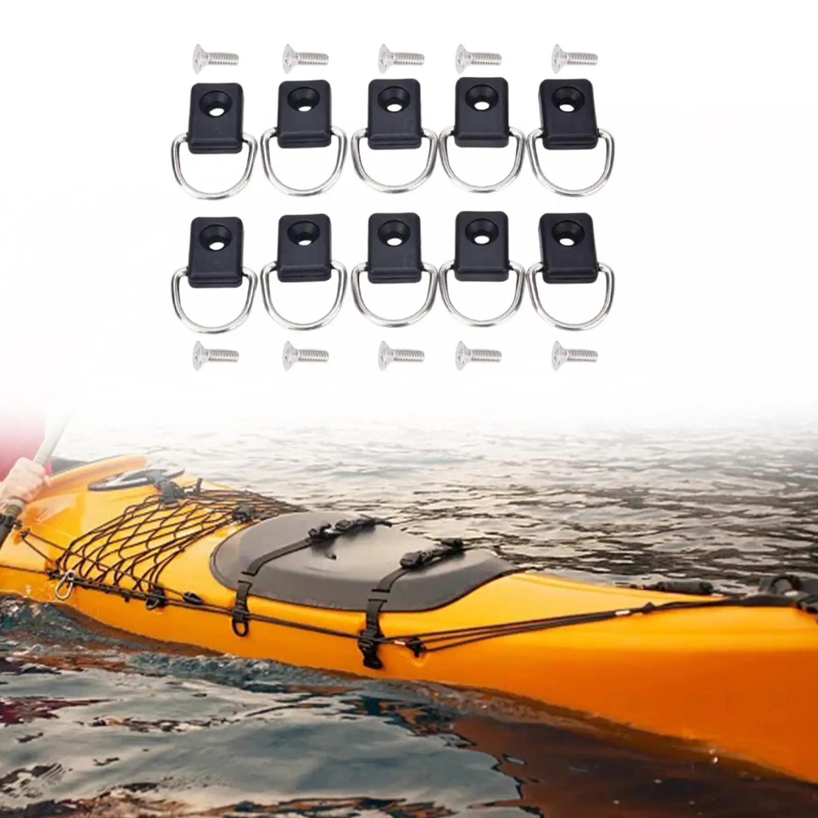 Kayak D Rings Easy Install Rope Buckle Portable with Screws Tie Down Loop for Fishing Boat Kayak Accessories Sailing Bungee Set