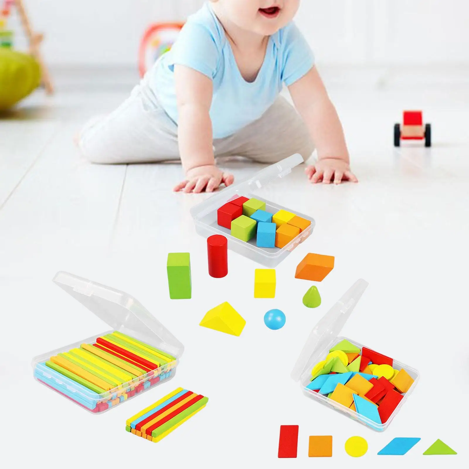 Wood Geometric Shapes Blocks Set Sorting Stacking Toys Montessori for Game