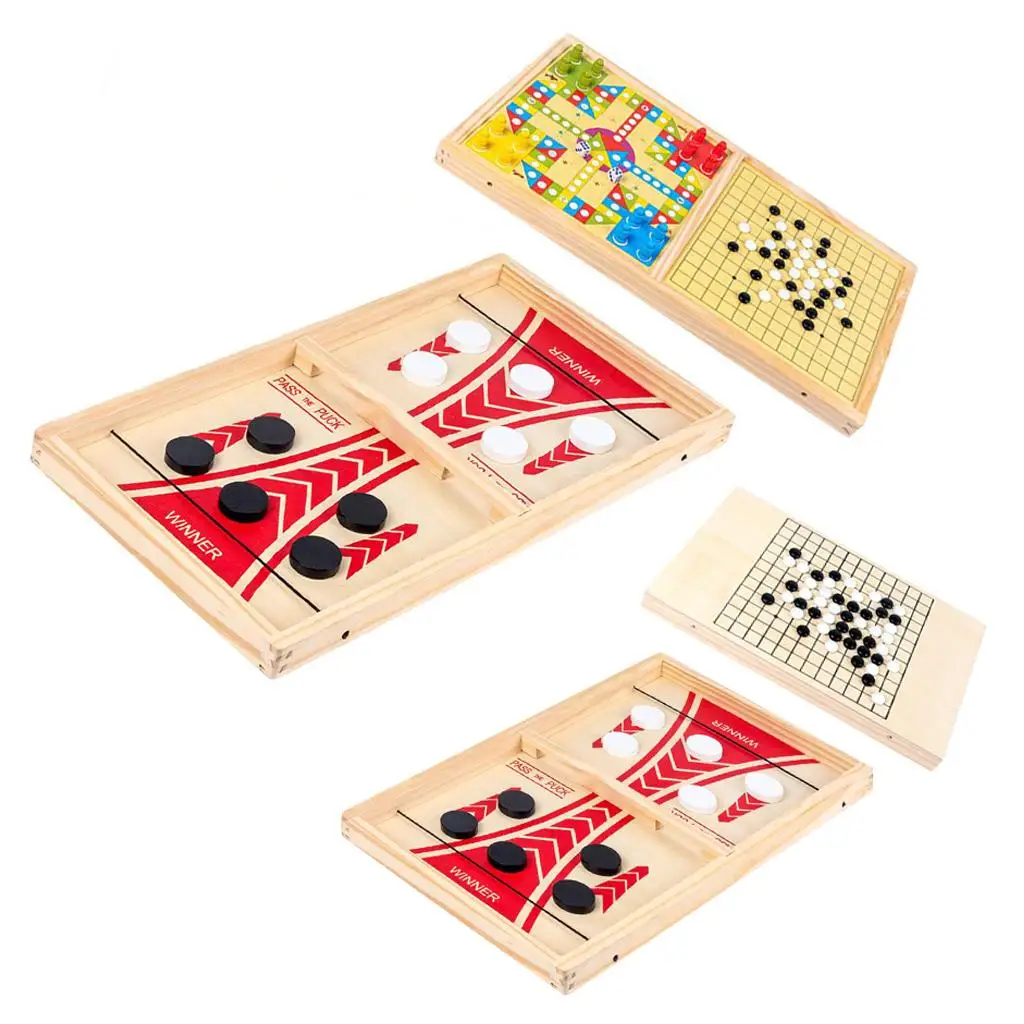 Portable  Puck Game Wooden Hockey Games Parent-Child Desktop Board Game