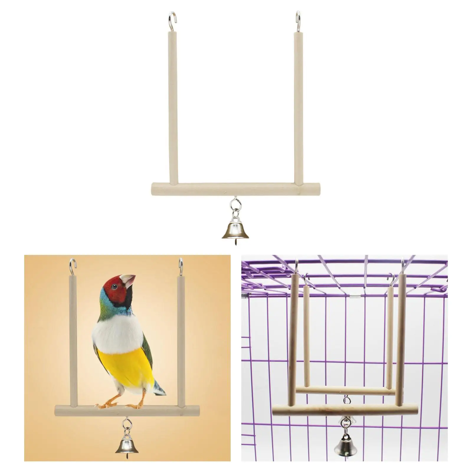  Perch Cage Hanging Toy Natural Wood Stand Parrot Bird Perch Cage Swing Wooden Perch for Macaw Parakeet Finch