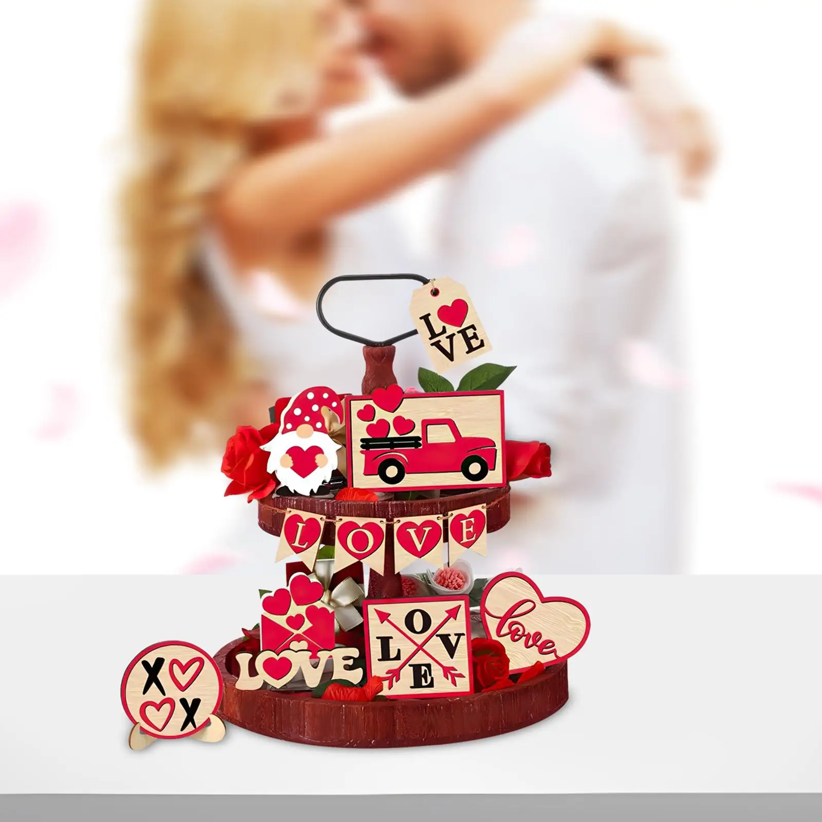 Valentine`s Day Tiered Tray Decor Valentines Day Decor Cute Layered Tray Decoration for Tabletop Engagement Holiday Wedding Home