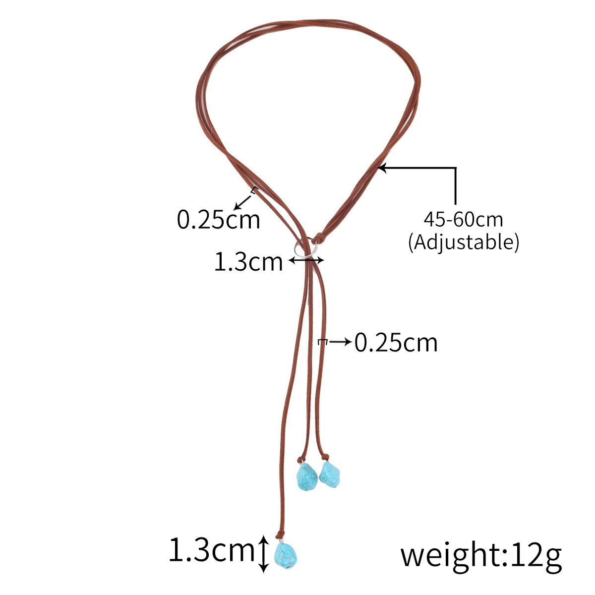 Bohemian Synthetische Türkis Halskette Lange Kette Quasten Halskette Handgemachte Vintage Y-förmigen Schmuck Braun Wrap Samt Halsband – Detail 2