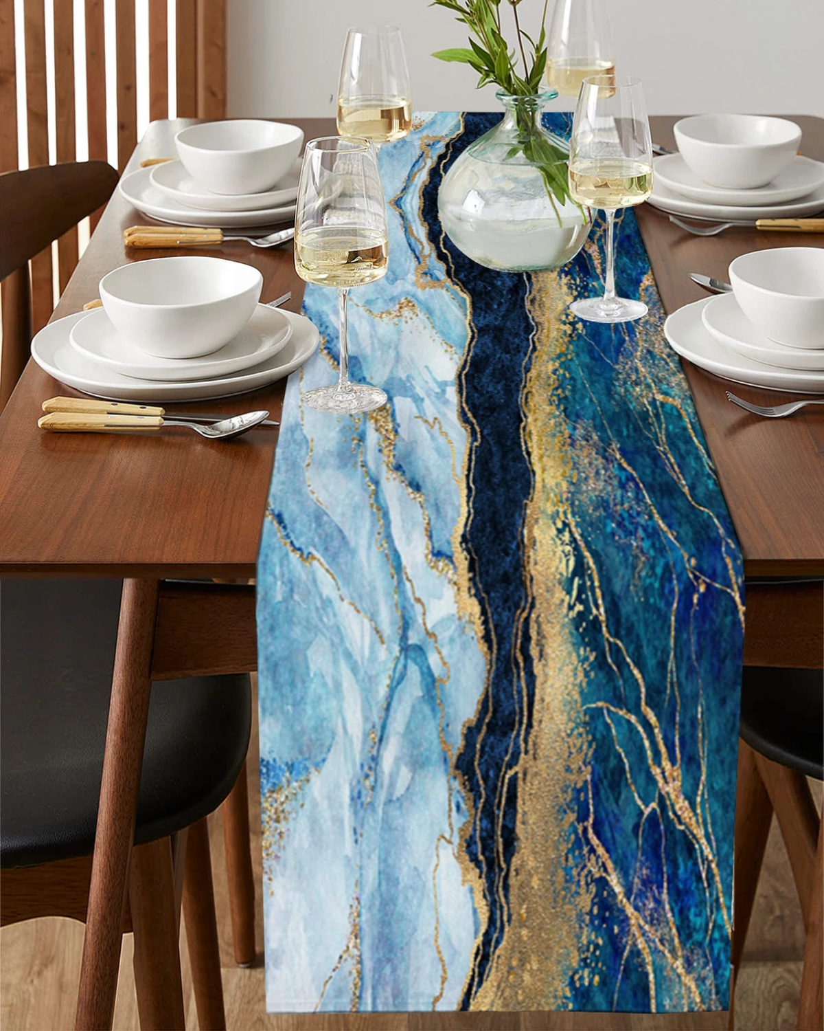 Description Picture 4 of itemAbstract Blue Marble Linen Table Runners Wedding Party Decoration Luxury Washable Table Runners for Dining Table Holiday Decor