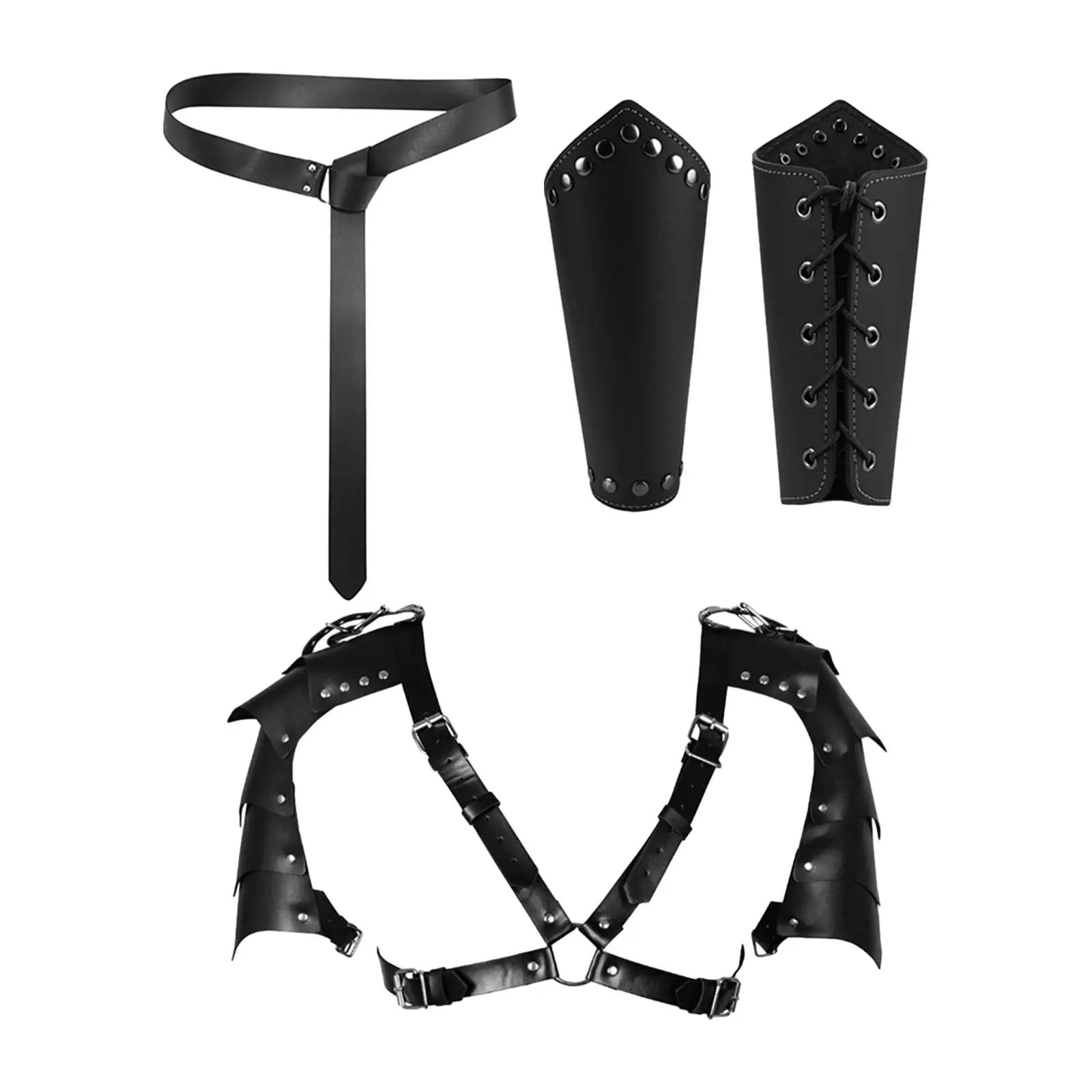 PU Leather Waist Belt, Shoulder Belt and Wristband Festival Anime Cosplay Halloween Fashion Medieval Knight Costume Man Kids Boy