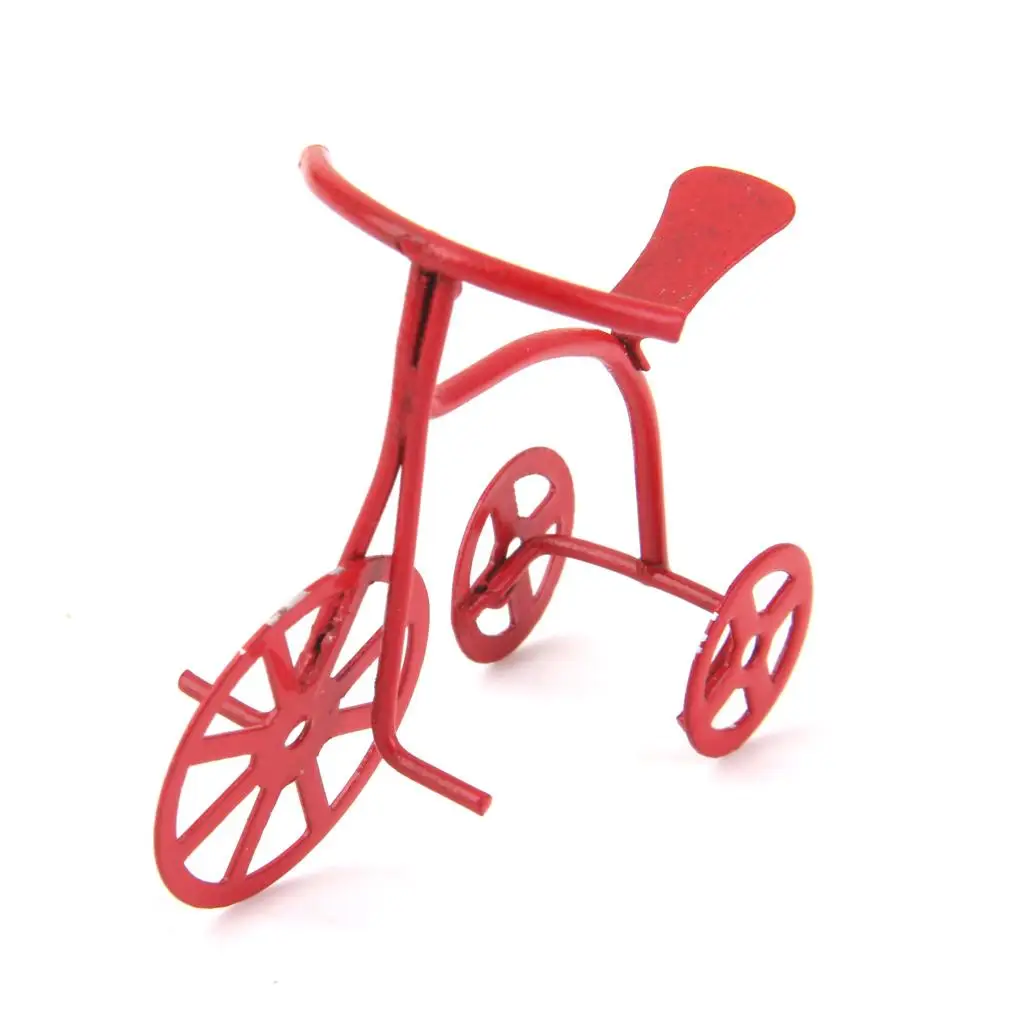 Miniature Red Tricycle  For 1:12 Dollhouse Decoration Dolls Scooter
