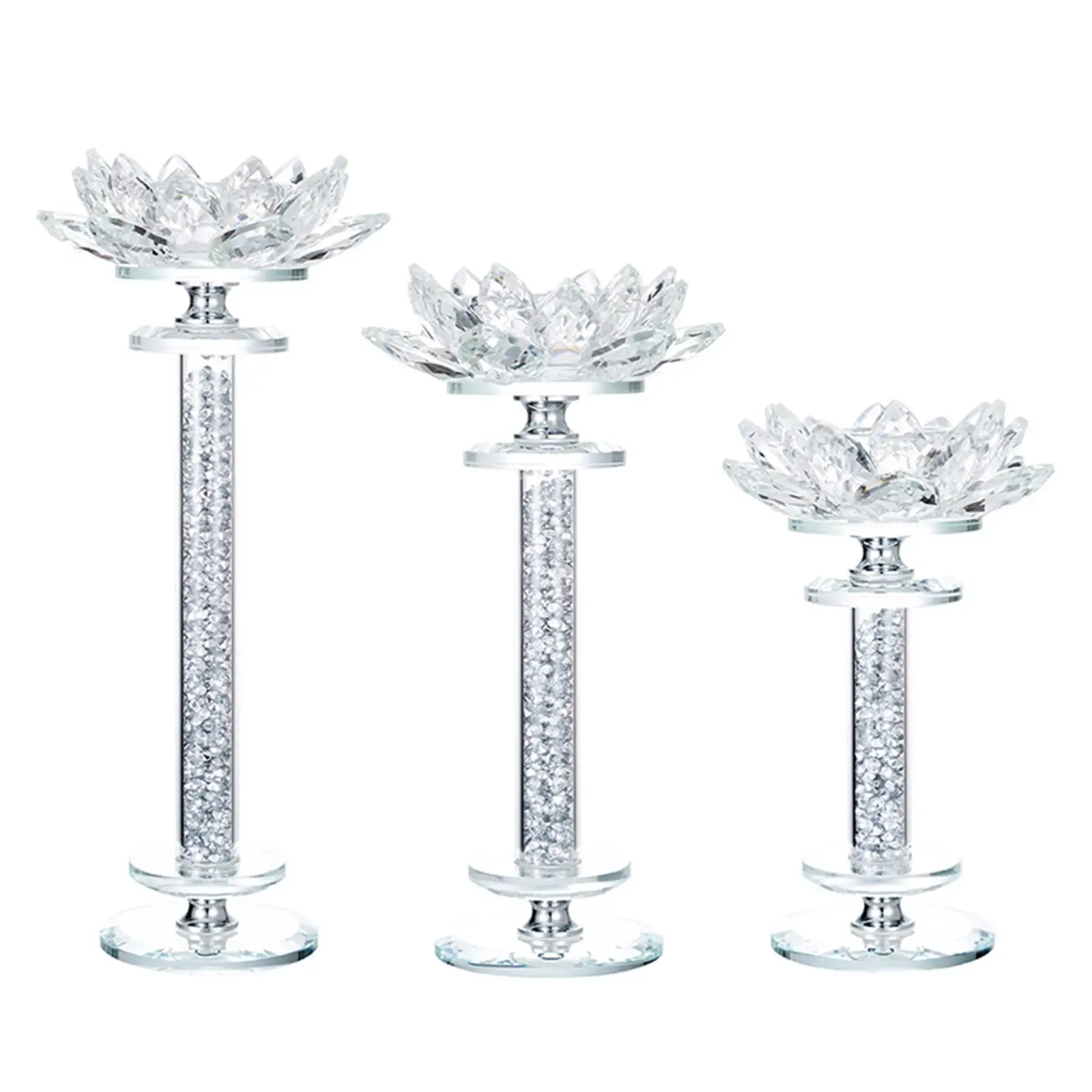 3x Glass Lotus Flower Candle Holder Elegant Candle Stand for Table Centerpiece Bedroom Wedding Party Festivals Home Decoration