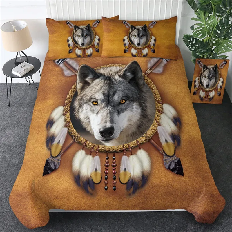 3D Wolf Space Duvet Cover Tiger Lion Animal Pattern Bedding Set Light And Dark Meet Wolf Moon Comforter Cover With Pillowcases