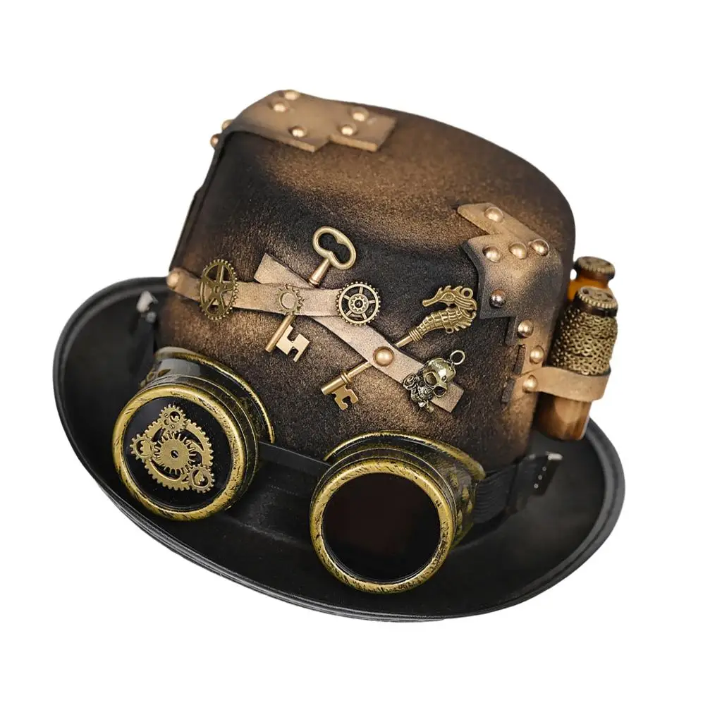 Vintage Steampunk Gear Glasses Floral Top Hat Punk Fedora Lolita Cosplay HeadWear Holiday Party Decoration Hat Halloween Acc