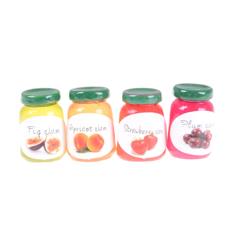 4Pcs 1:12 Dollhouse Miniatures Jams Bottles Model Kicthen Food Accessories For Doll House Decor Kids Pretend Play Toys Gift