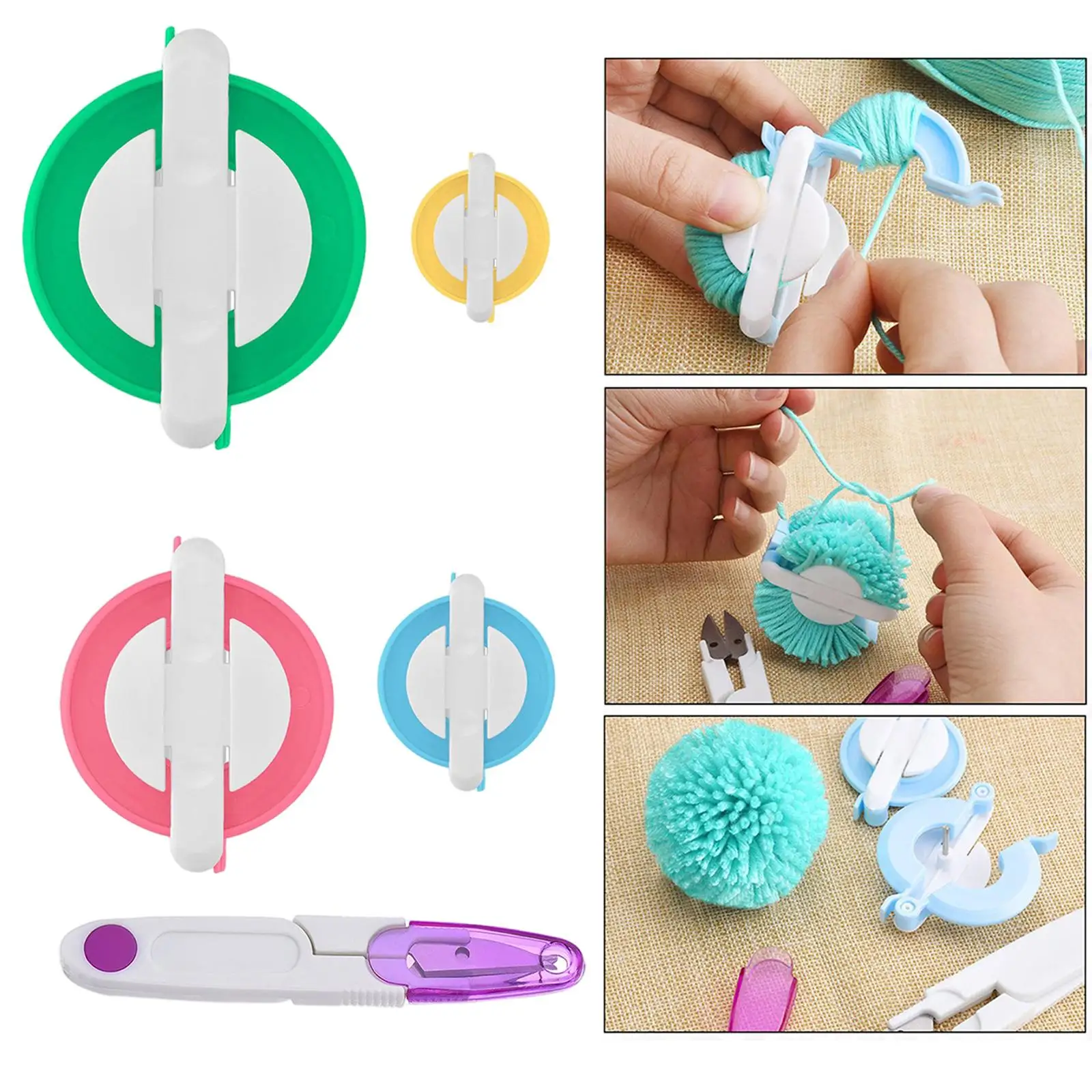 Pompom Maker 4 Sizes Pom pom Makers for Fluff Ball Weaver Needle Craft DIY Wool Knitting Tool Set Decoration+12PS Acrylic Yarn+10PS Knitting Stitch Markers+10PS Plastic Needles+1PS Scissors 37a 