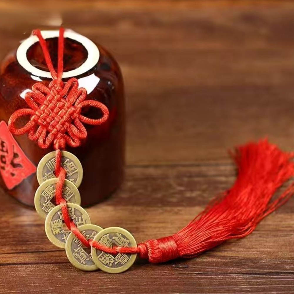Glücksbringer, alte fünf Kaiser, Kupfermünze, Anhänger, chinesischer Knoten, Austreiben böser Geister, Fengshui-Amulett, Auto-Hängezubehör – Detail 2