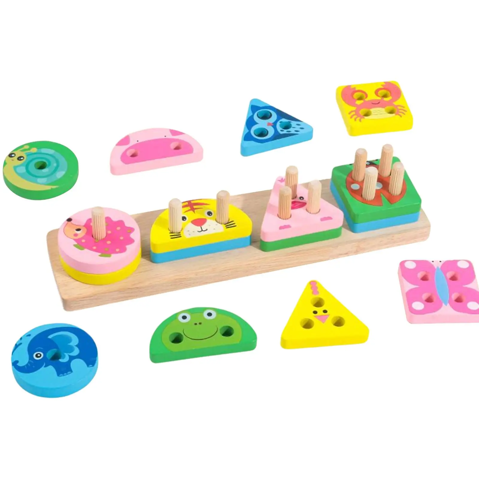 Wooden Shape Matching Stacking Blocks Toys Coordination Developmental Color Cognitive