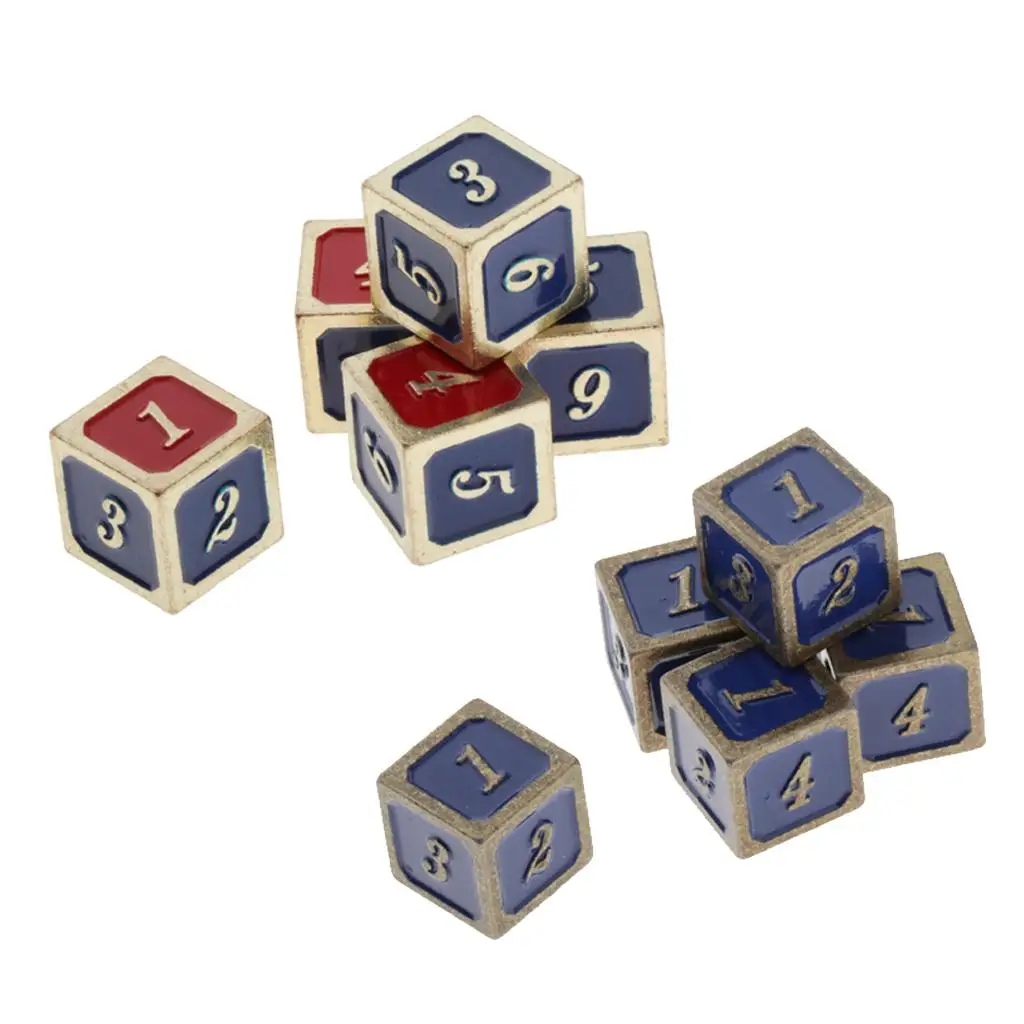 5Pcs Six Sided D6 16mm Standard Dice Die Metal Golden/Bronze Edge and Number