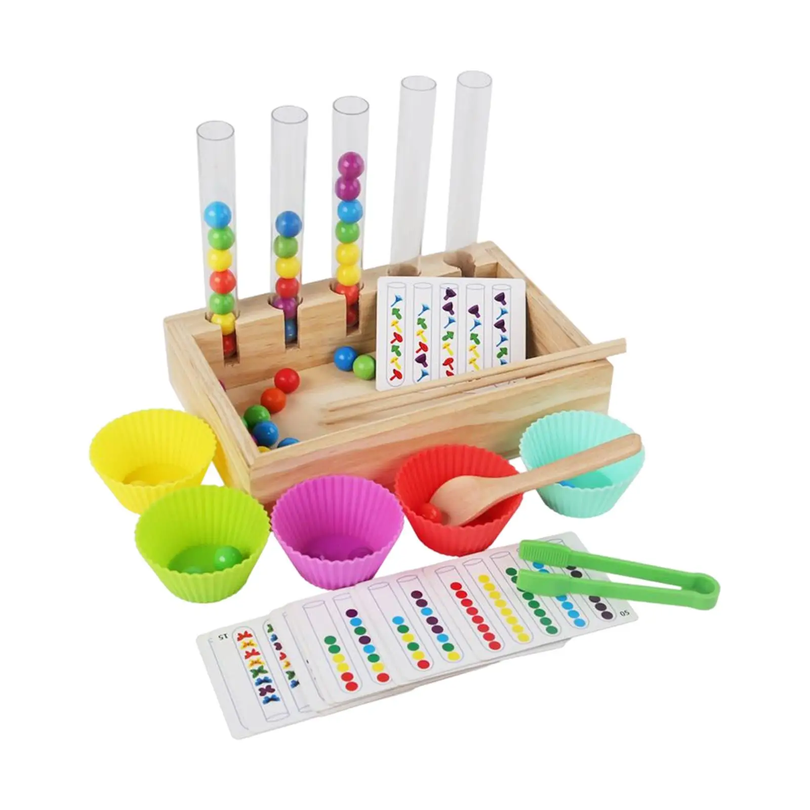 Wooden Peg Board Game Beads Game Wooden Rainbow Balls in Cups Montessori Toy for Children