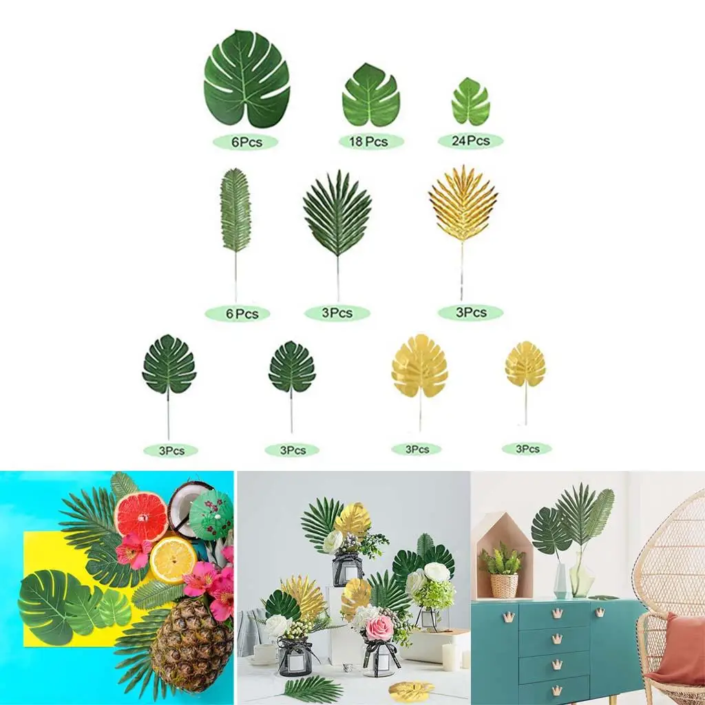 Artificial Palm Leaves, Fake Green Leaf, Faux Monstera Leaves Tropical Faux