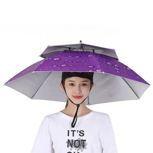 Pesca sombrero paraguas de doble-capa montado en la cabeza protección UV a  prueba de intemperie de sombrilla exterior paraguas plegable sombrero -  AliExpress