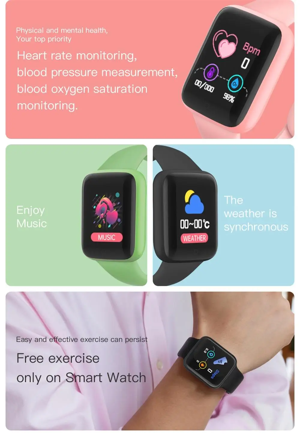 D20 Pro Smart Watch Y68 Bluetooth Fitness Tracker Sports Watch Heart Rate Monitor Blood Pressure Smart Bracelet for Android IOS