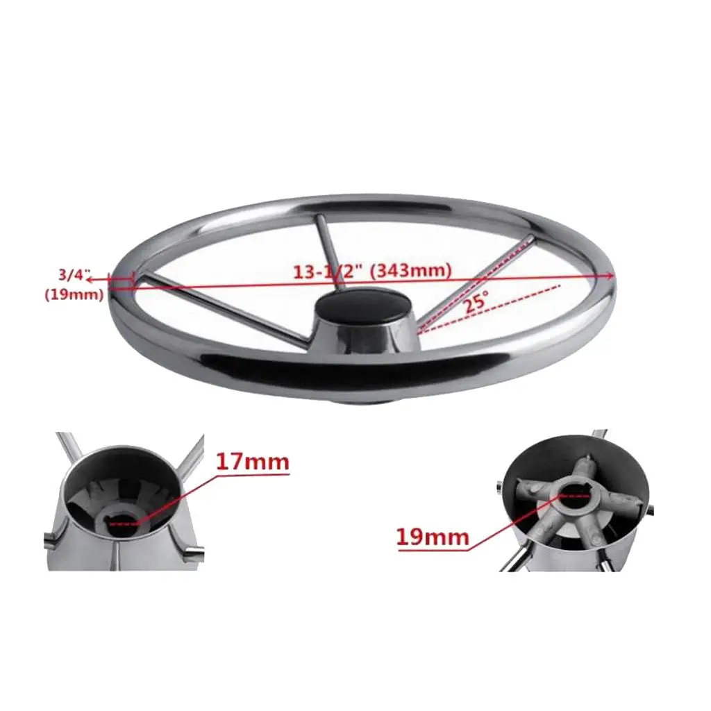 5 Spoke Marine Steering Wheel 25 Degree with Hub for Inflatable Boat - 13 1/2 inch 340mm Dia