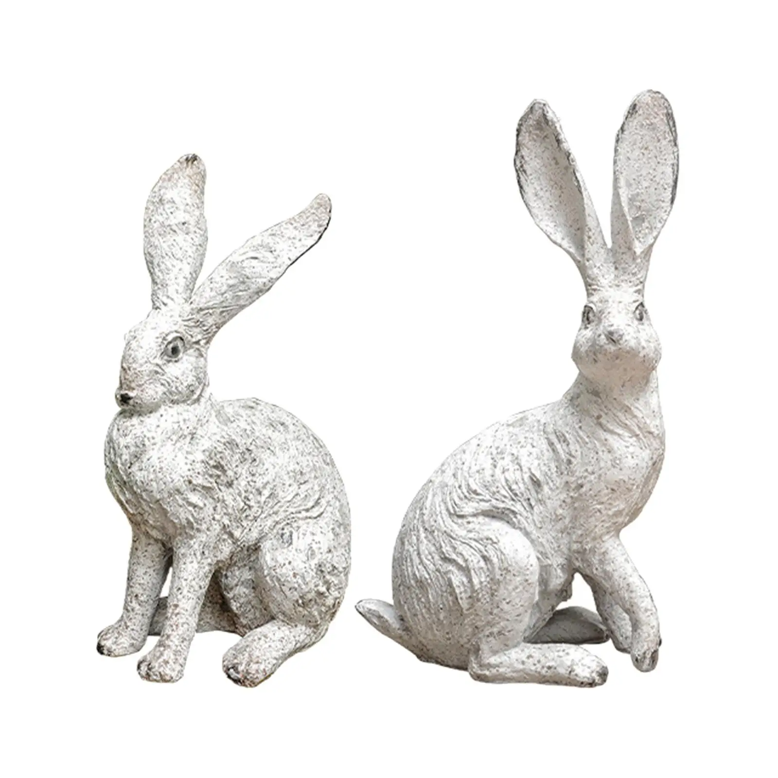 2x Desktop Ornaments Resin Statues Bunny Figurines Home Decor, Country Style Garden Decorations for Farmhouse,Outdoors,Office