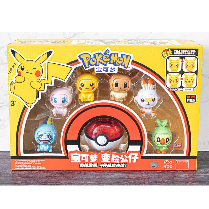 12Pcs Genuine Pokemon Pikachu Anime Character Cartoon Face Changing Toys Kawaii Changeable Expression Doll Toy Box Handmade Gift