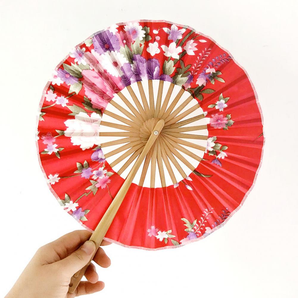 Description Picture 5 of itemJapanese Sakura Flower Printed Fans Pocket Folding Hand Fan with Tasse Round Circle Dance Performance Fan Wedding Party Decor