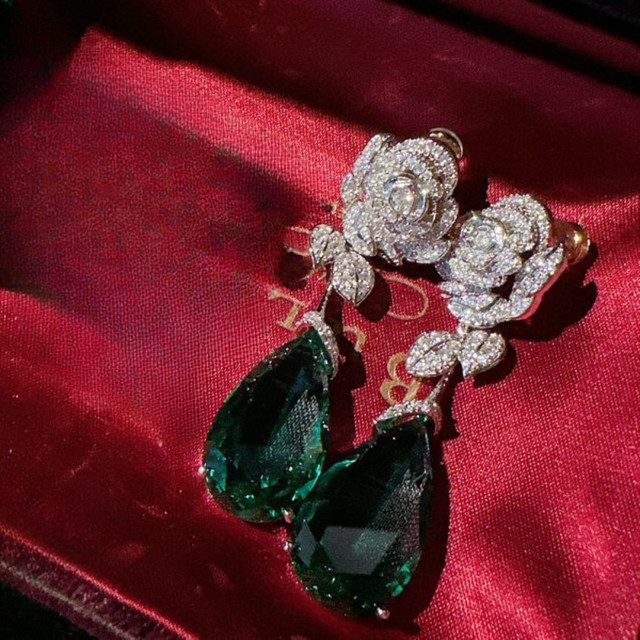 Pendientes de plata 925 con forma de flor verde para mujer, aretes