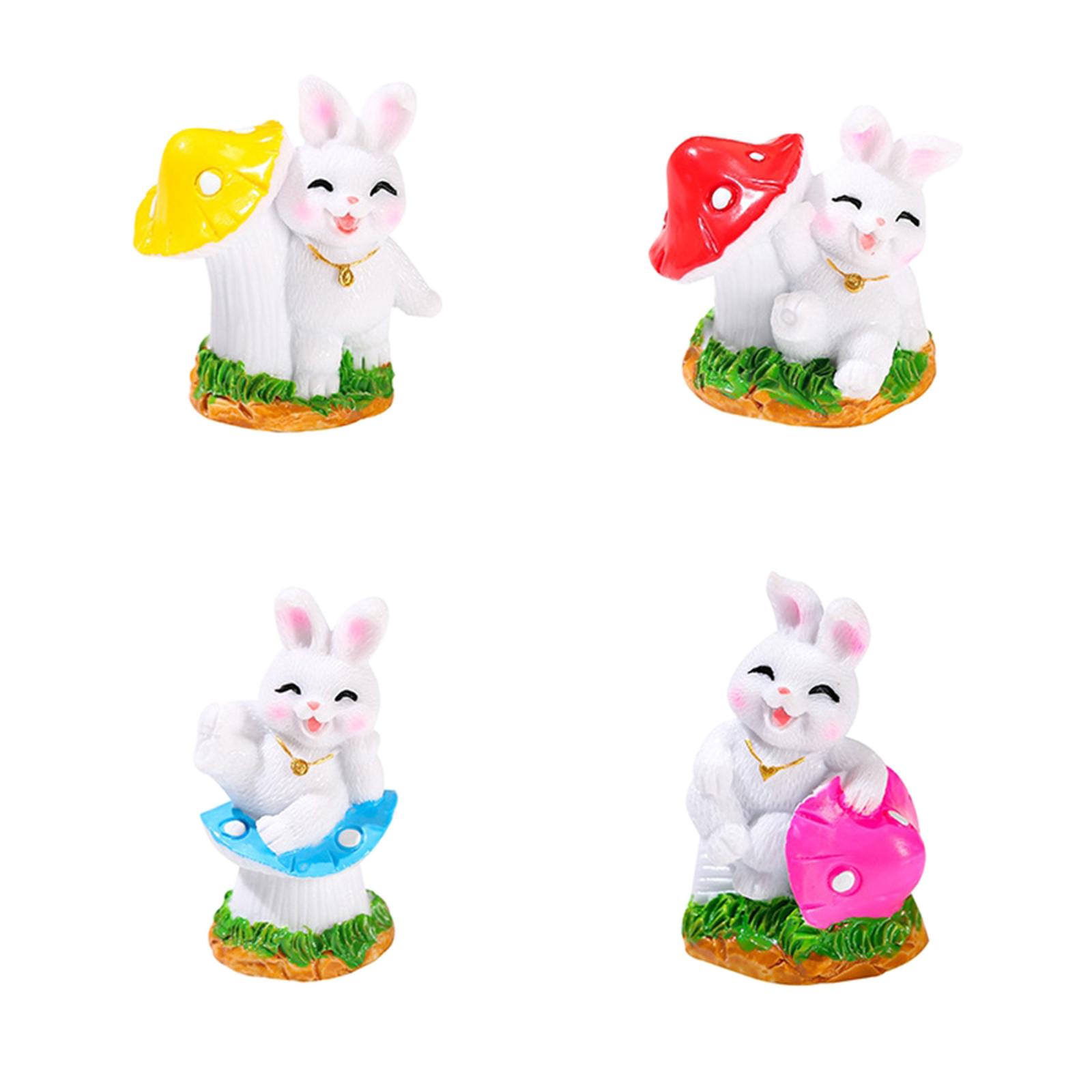 4Pcs Hand Painted Rabbit Animal Figurine Bunny Figurine Rabbit Decoration Sculpture Statue for Micro Landscape Car Easter Gifts