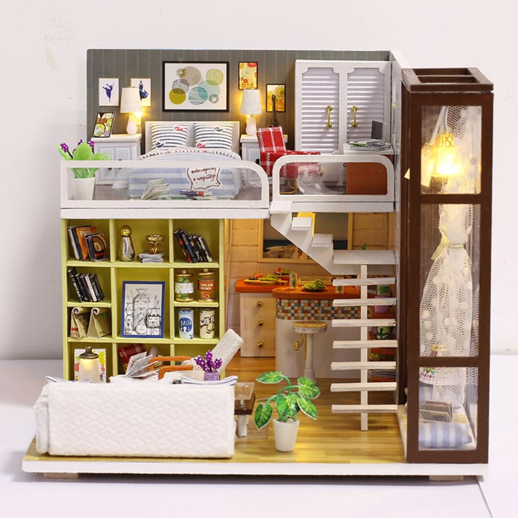 Crafts 1/20 Dollhouse DIY Modern House 3D Puzzle Furniture Kit Toy Gift
