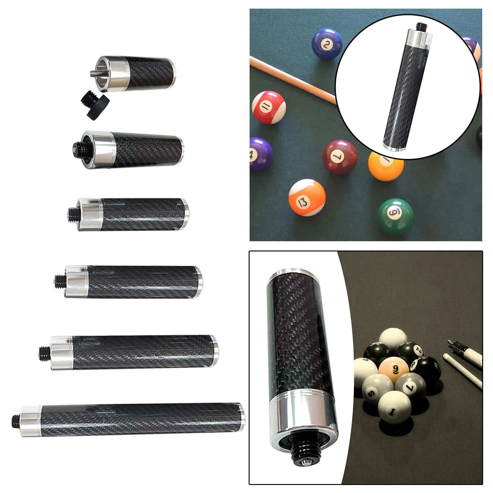 Billiards Pool Cue Extension with Bumper Attachment Cue End Extender Adapter