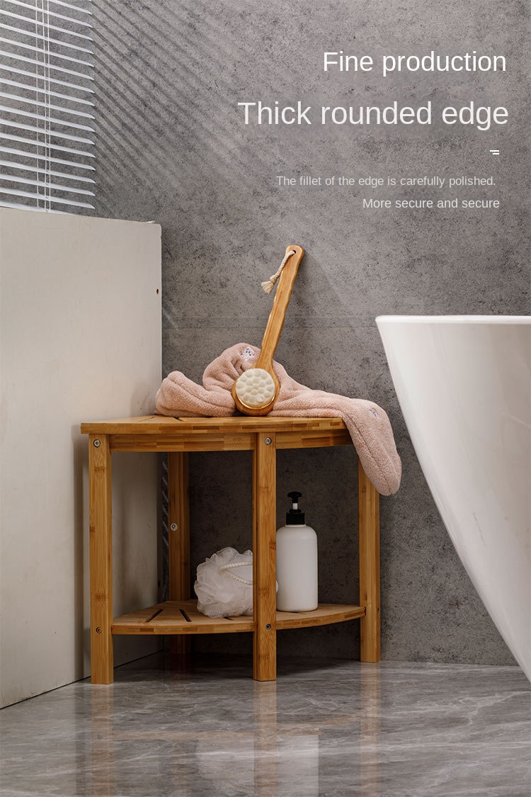 Description Picture 5 of itemBamboo And Wood Bathroom Corner Stool For Shower Triangle Multifunctional Storage Shelves Home Shower Cabin Chair
