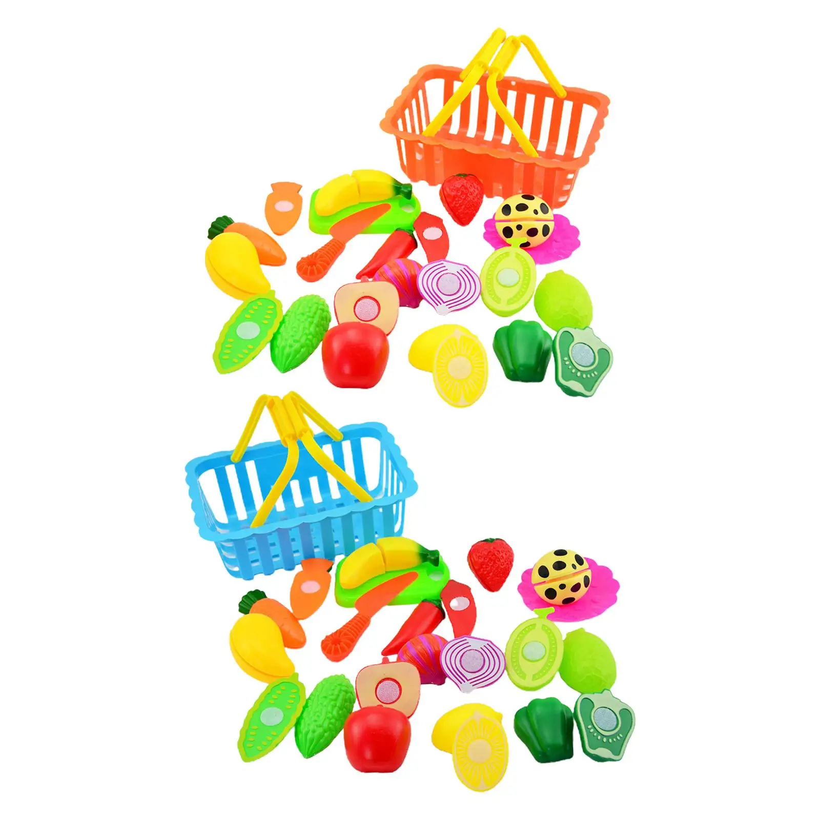 Pretend  Set Vegetables and Fruits Role  Simulation Cutting  Food for Over 3 Years Old Toddlers with Storage Basket