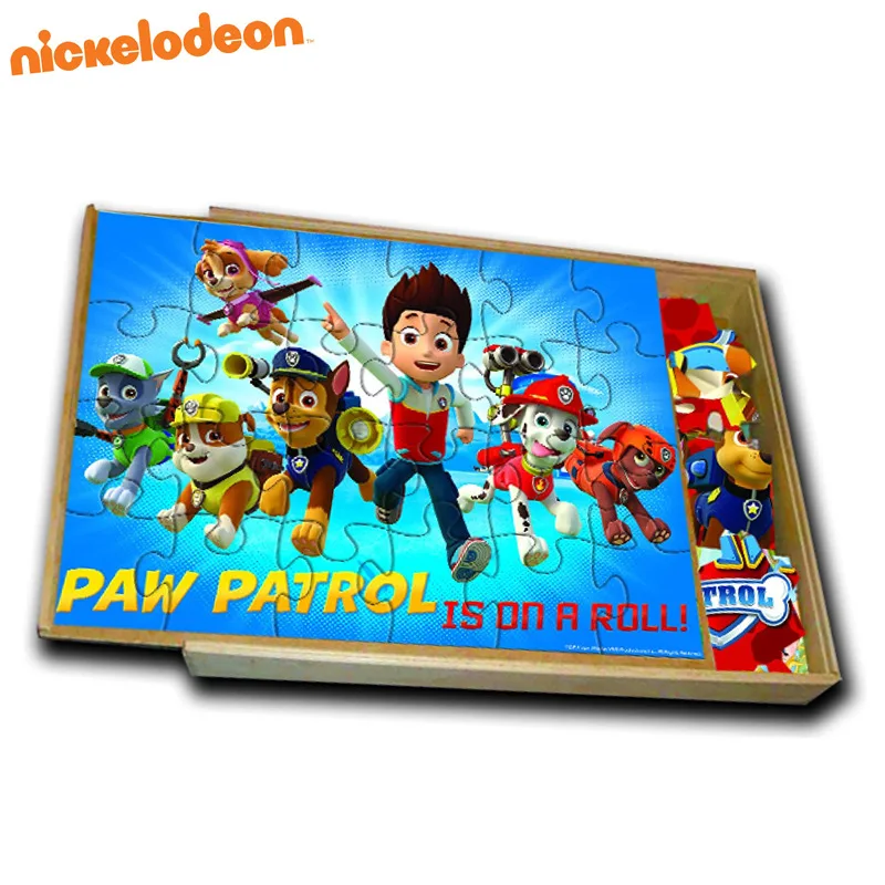 Nickelodeon Paw Patrol 7 Wood Jigsaw Puzzles In Wooden Storage Box 