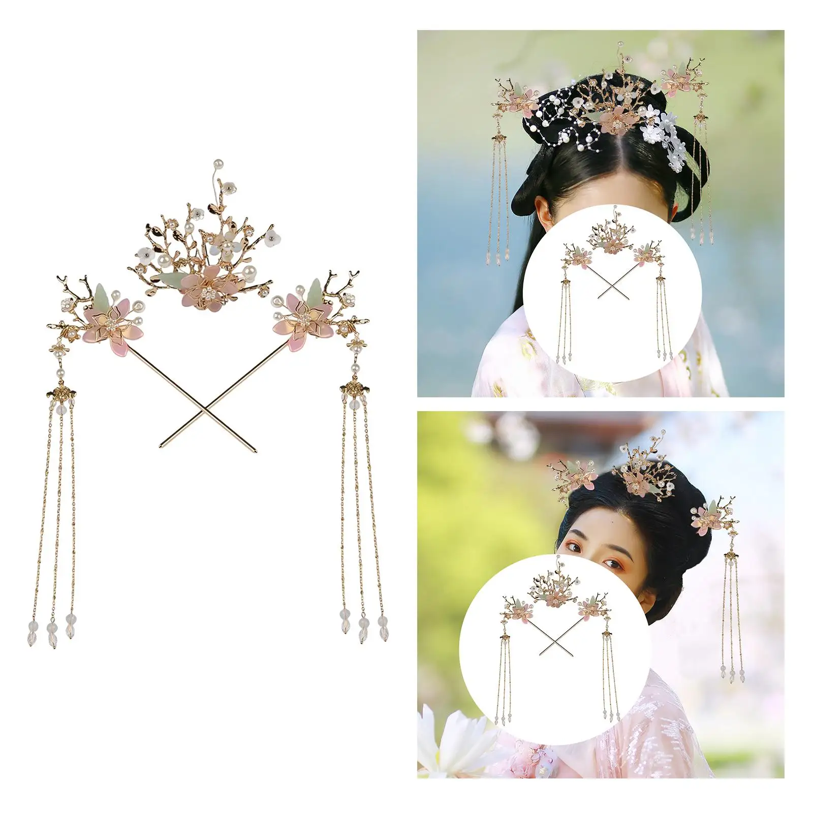 3 Count Chinese Hair Sticks Flower Hair Pins Hair Styling Accessories Replacement