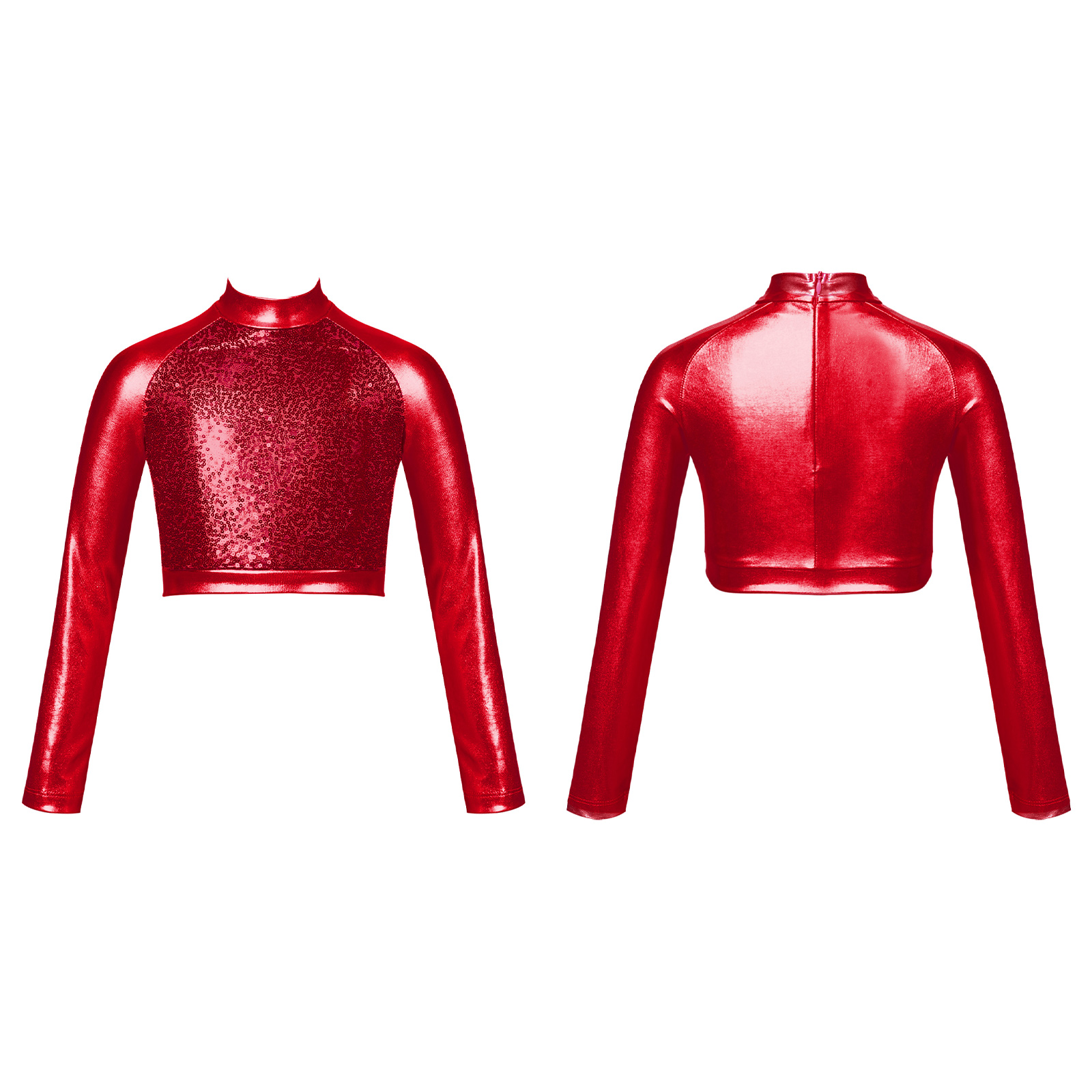 Kinder Mädchen Jazz Dance Tops eine Schulter glänzende Pailletten Crop Top für Ballett gymnastik Skating Stage Performance Dance Wear – Detail 36