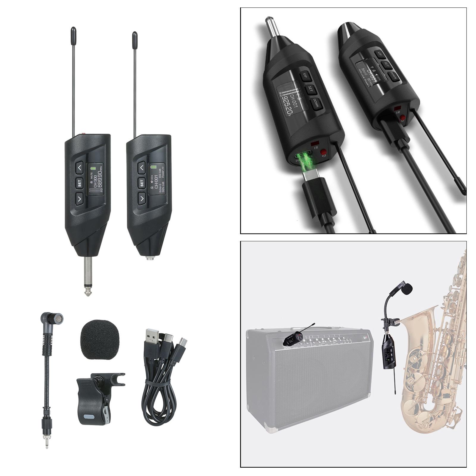 Wireless Saxophone Microphone System UHF Clip‐On Microphone Wireless for Live Performance