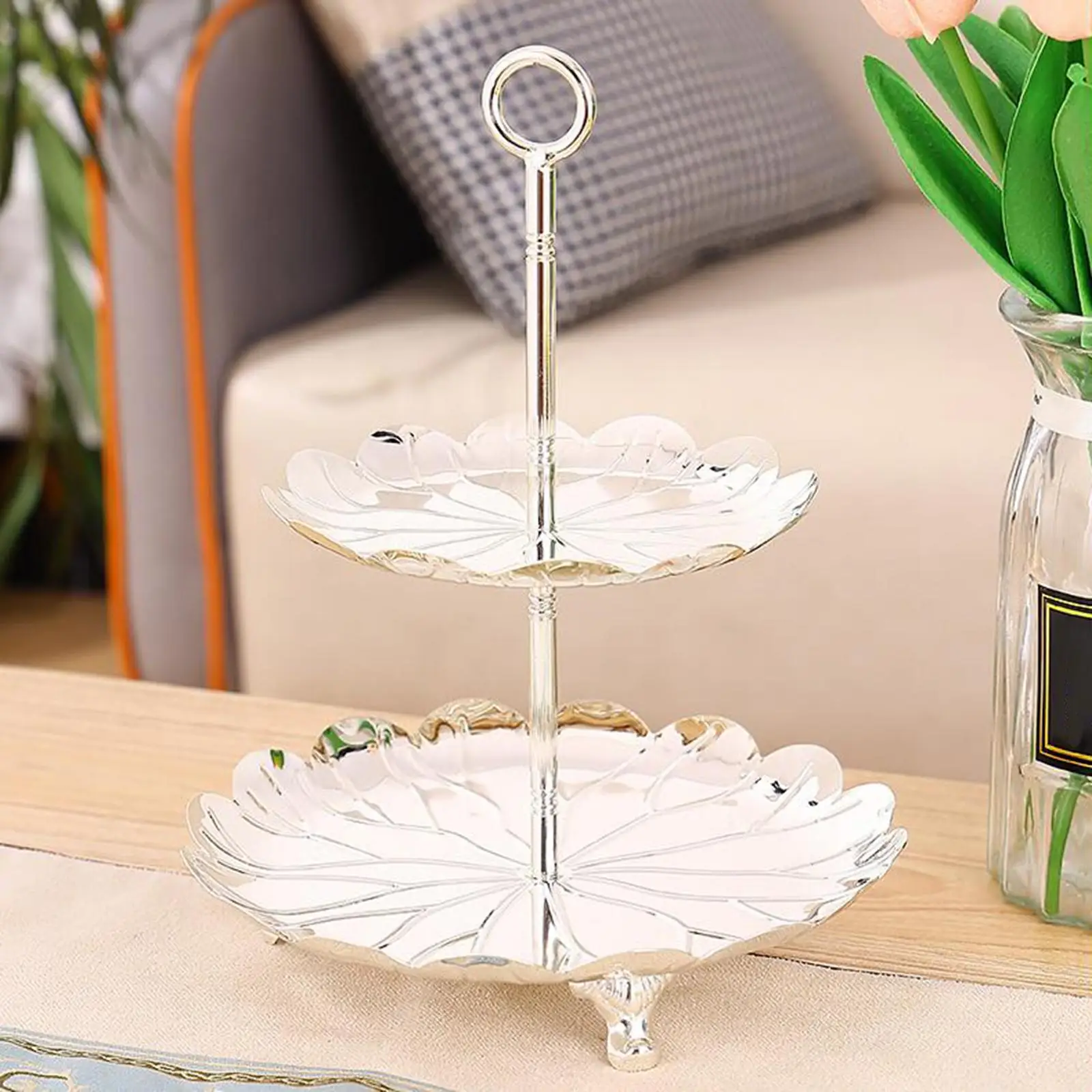 Round Metal Tiered Fruit Serving Stand Dessert Stand Premium Material Durable Polished Elegant Easily Clean Serving Tray