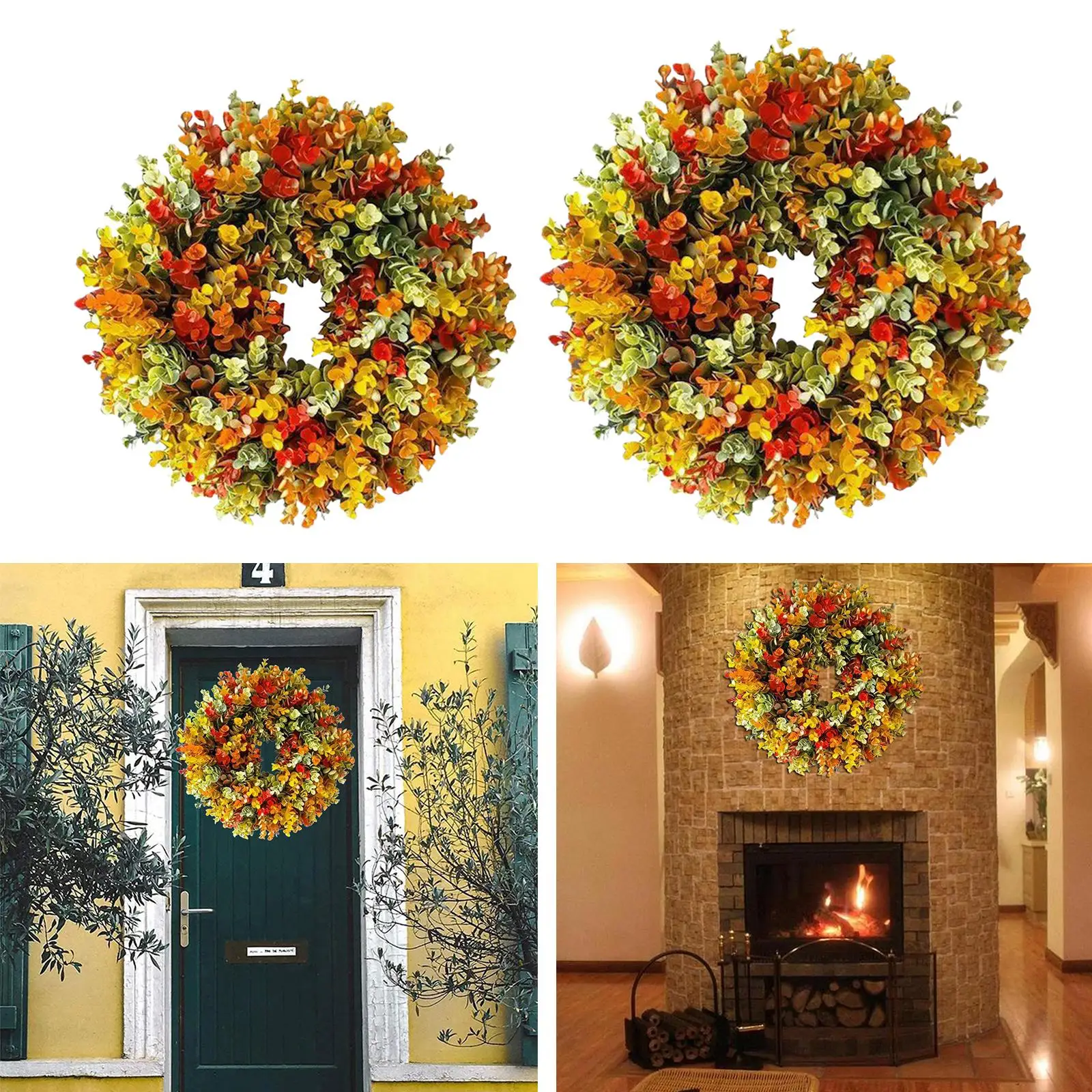  Fall Autumn Garland Greenery Eucalyptus Wreath Door Wall Hanging Decoration